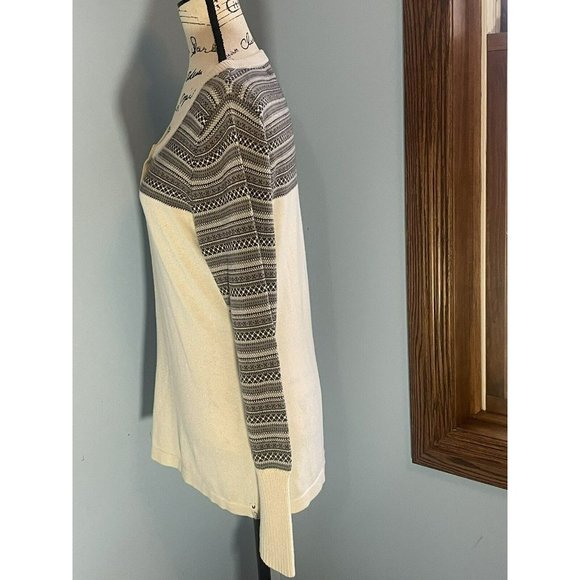 Women’s Woolrich Original Ivory/Gray Crew Neck Button Fair Isle Sweater Sz M - Picture 2 of 9
